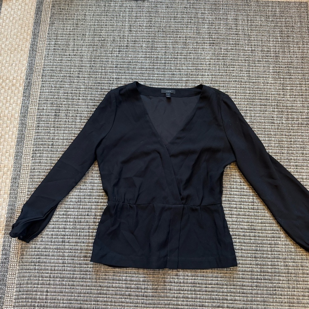 J. Crew Elegant Black Wrap Blouse
